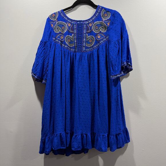 Umgee Bohemean Embroidered Royal Blue Dress Size Large - Picture 1 of 10